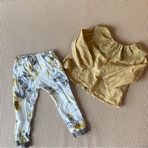H&M autumn outfit set. Long sleeve blouse and leaf print pants. Size 2